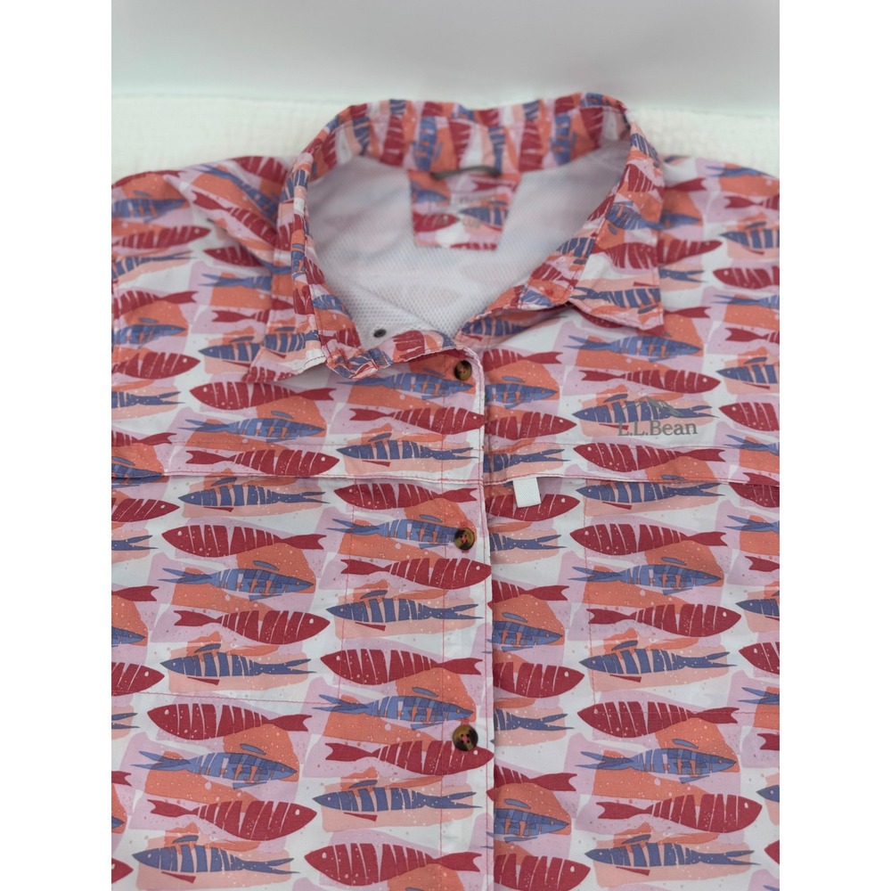L.L. Bean UPF Sun Shirt Vented Outdoor Hiking Mesh Shirt 2X Novelty Fish Print - Picture 3 of 9